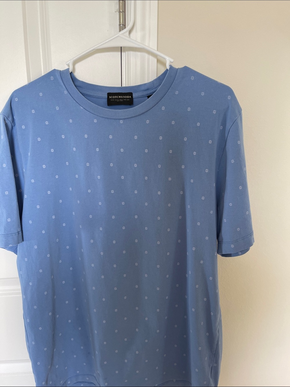 Scotch & Soda Light Blue Crewneck Tee with White Micro Dots